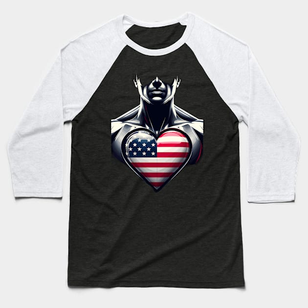 USA Flag Heart Baseball T-Shirt by Graceful Designs